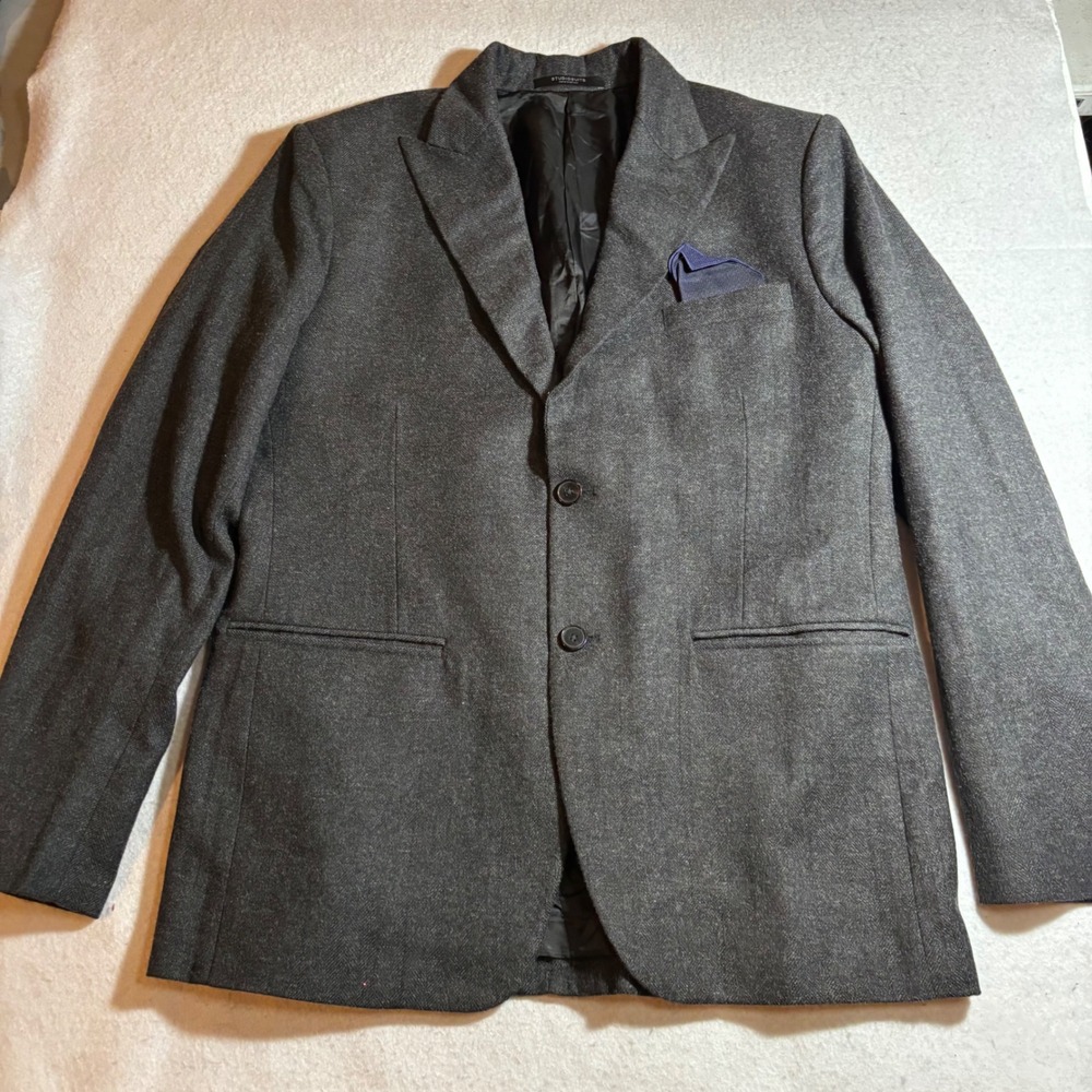 Studio Suits Hand Crafted Gray Herringbone Sport Coat Blazer‎ Jacket Bespoke 42R